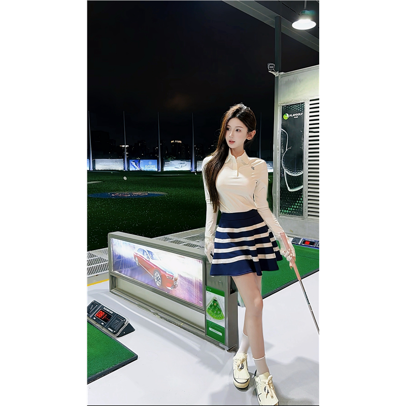 高尔夫服装女韩版秋冬高尔夫女高尔夫长袖女裙显瘦速干网球服