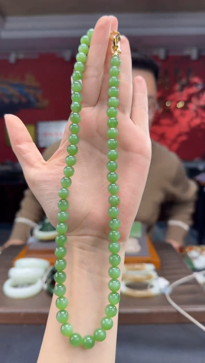 颈饰未镶嵌和田玉碧玉粉绿妈妈链卡8