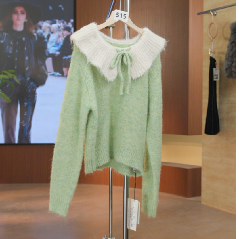 898-6221绿色   秋冬常规款修身型百搭气质秋季毛针织女装