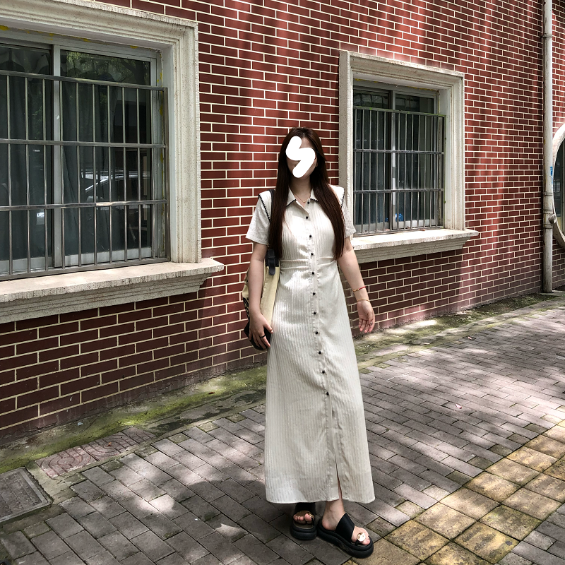 盈盈&南岛风大码女装法式条纹褶皱连衣裙夏季胖mm显瘦长裙ZYY1632