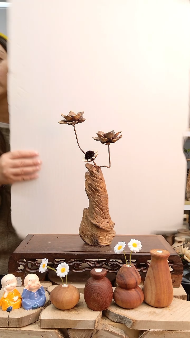 木实木花瓶，自然裂纹，直播间一物一拍