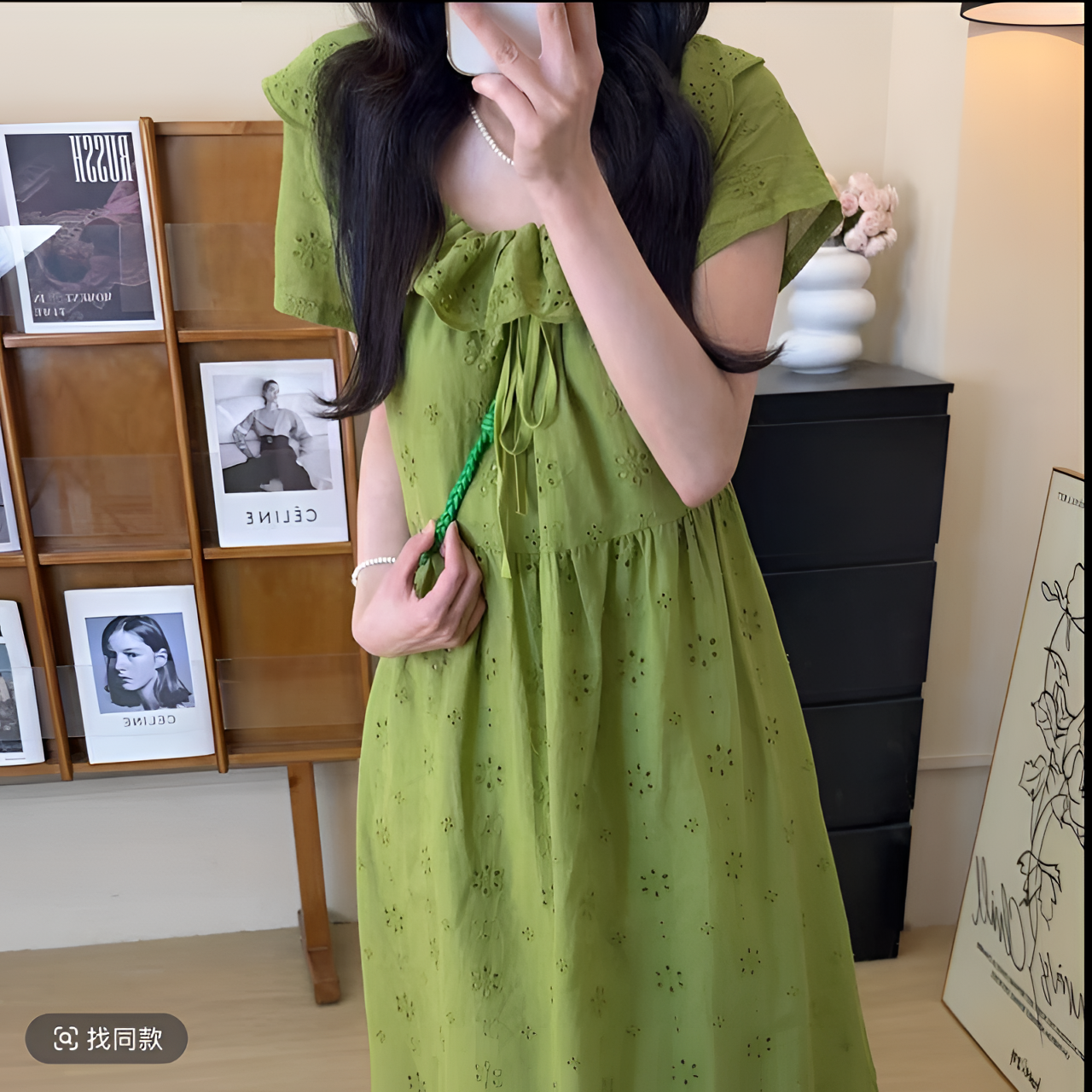 大码法式小清新连衣裙女夏季新款绿色裙子胖MM梨形身材显瘦大摆裙