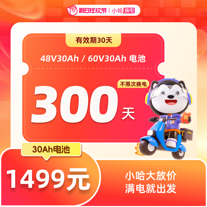 【小哈换电】常规电池 300天不限次换电套餐 哈啰假日狂欢限量发售