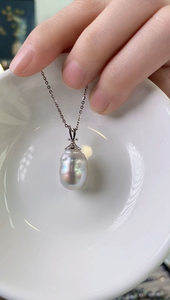 【闪购商品】海水珍珠吊坠(赠链)银S925镶嵌12-13澳白珍珠吊坠
