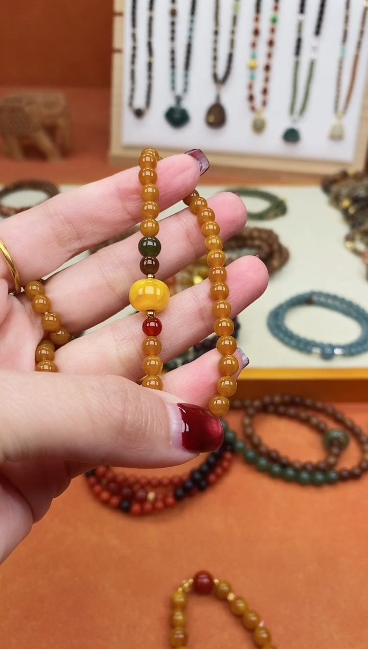 手链蜜蜡未镶嵌单圈蜜蜡05和田玛瑙手串