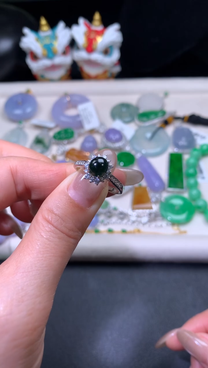 银S925镶嵌戒指翡翠翡翠