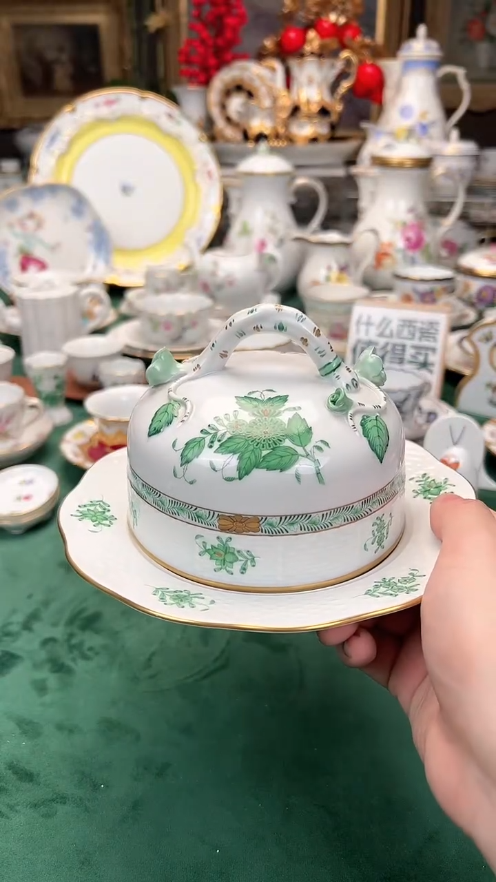 【闪购商品】瓷片赫伦绿色阿伯尼黄油罐