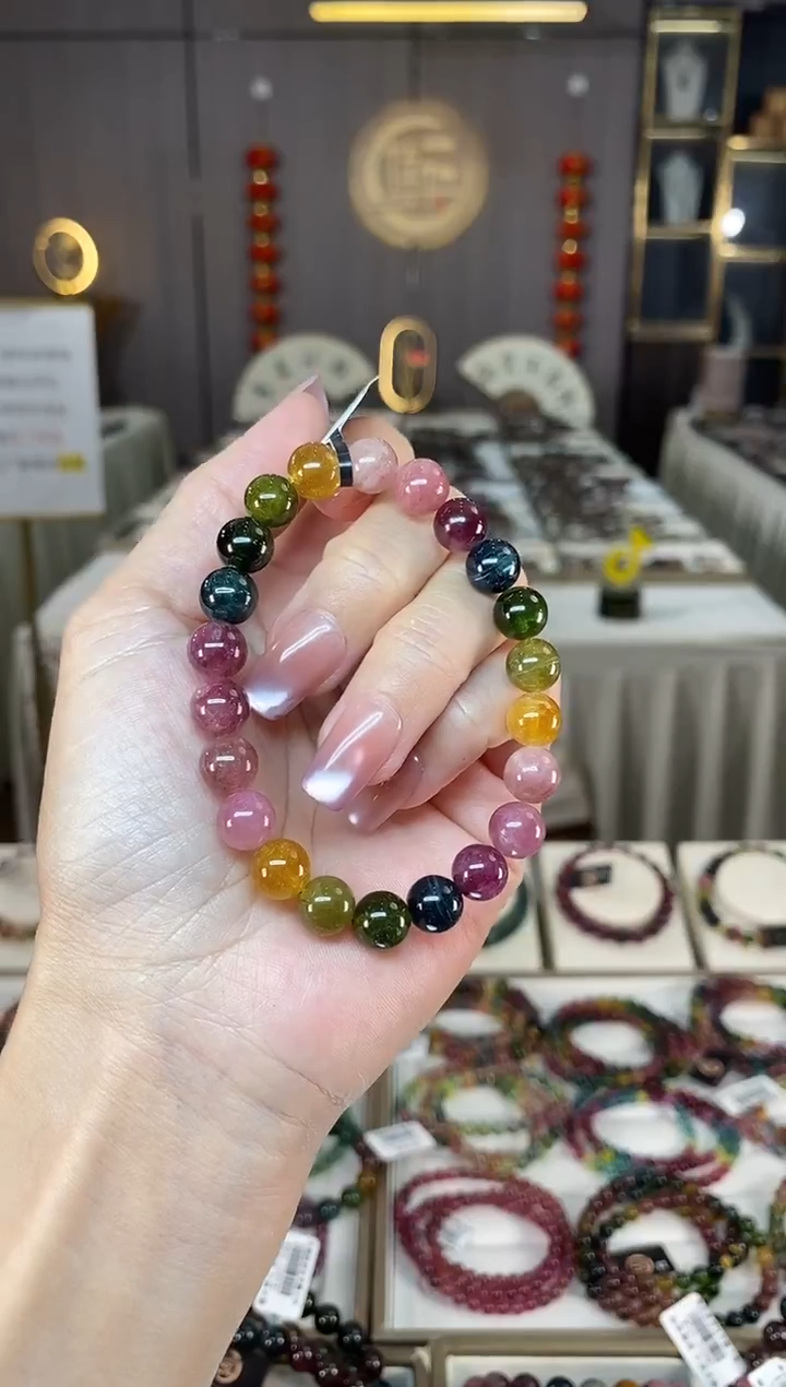 未镶嵌老矿碧玺彩虹冰体单圈手串8mm+碧玺多样性发一条hon