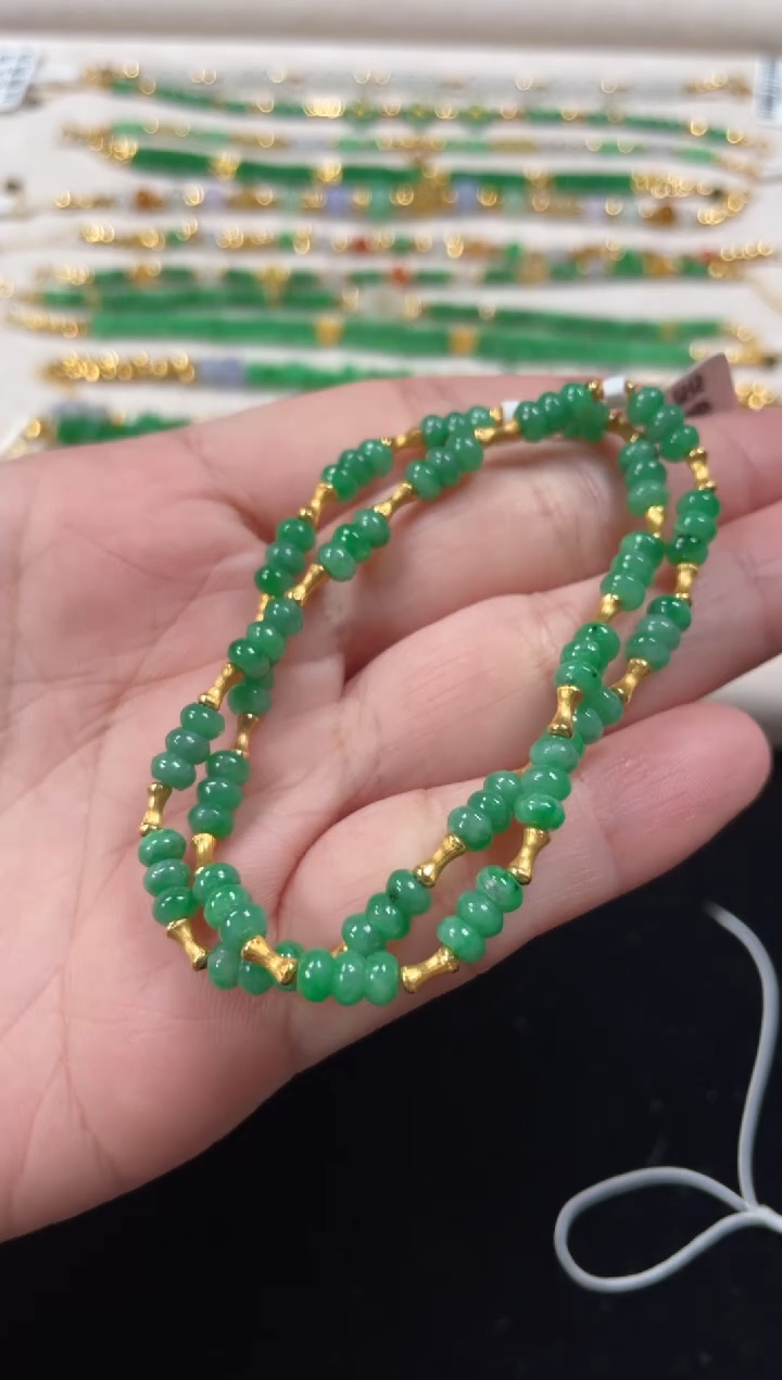 18K金镶嵌手串翡翠多样性  发货一条  P513