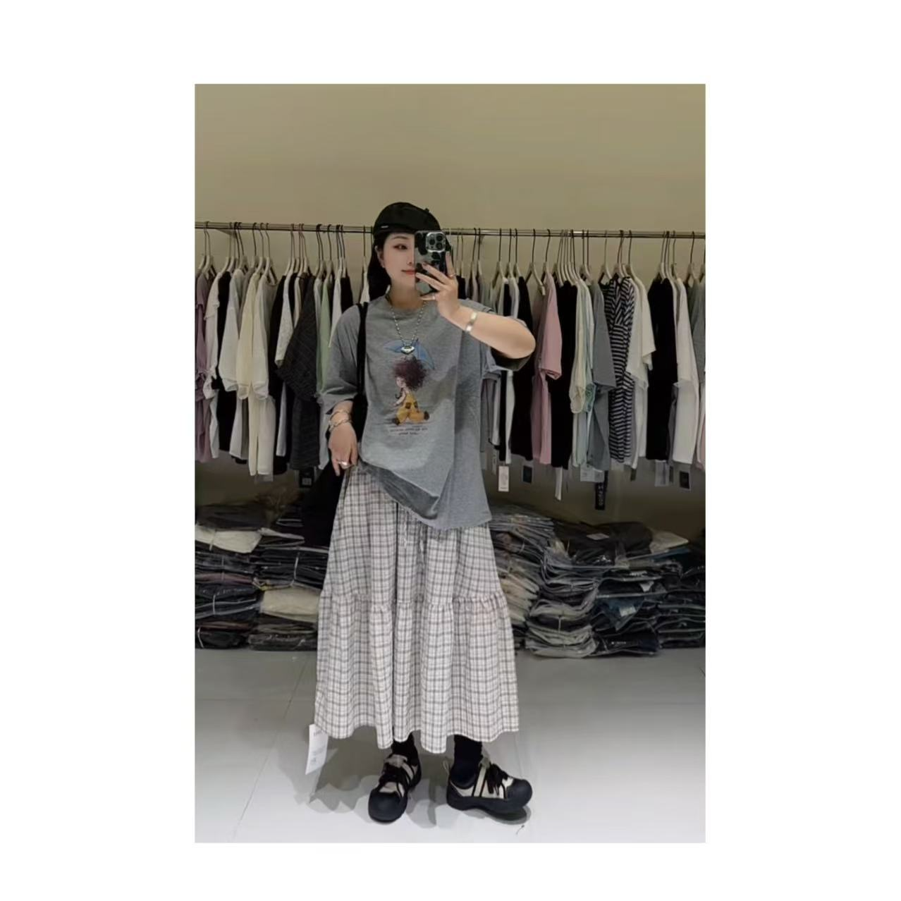 【雨伞】简约宽松大版印花短袖T恤2732
