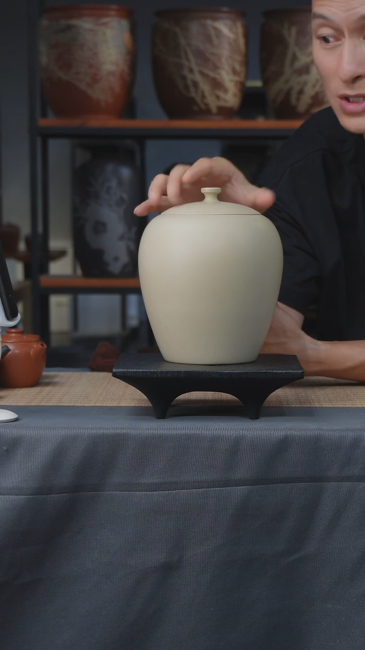 建水紫陶357g醒茶罐M1 白泥 素