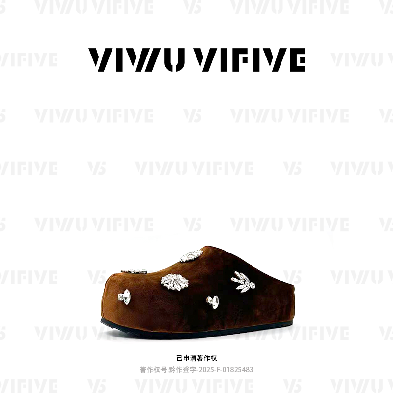 V5「大王·高奢」2025秋上新爆款流光风勃肯厚底水钻外穿百搭拖鞋女