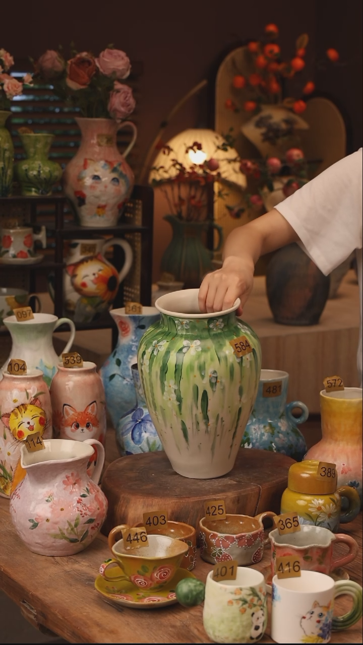 陶瓷584景德镇设计师手作花器摆件侘寂风