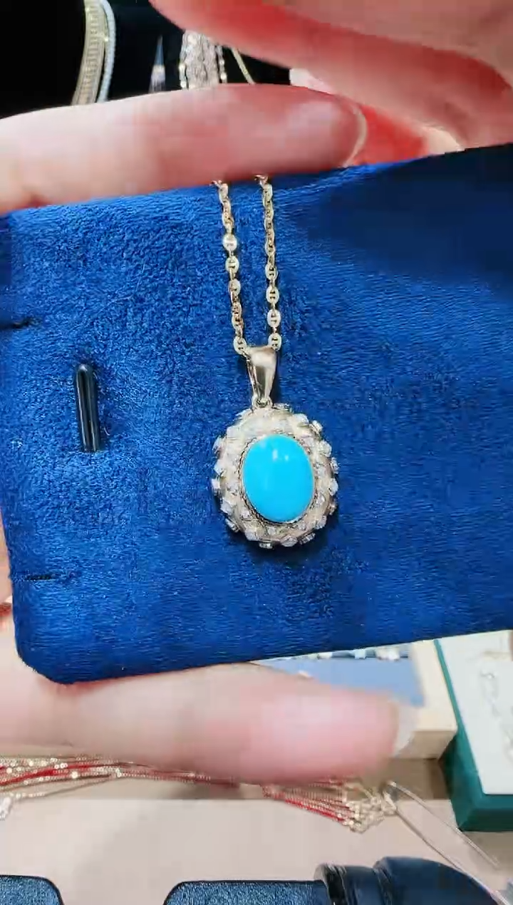 【闪购商品】绿松石吊坠不含链18K金镶嵌吊坠 不含链