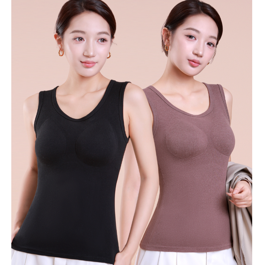 山茶花背心女士带胸垫保暖背心修身型内搭蓄热（8822带胸垫款）