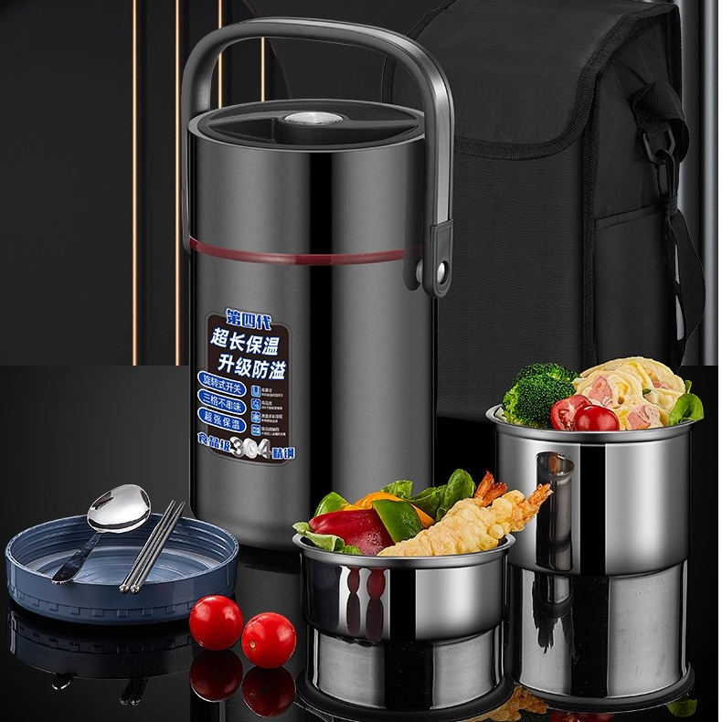 真空保鲜简约风保温中式加热饭盒双层真空餐盒手提