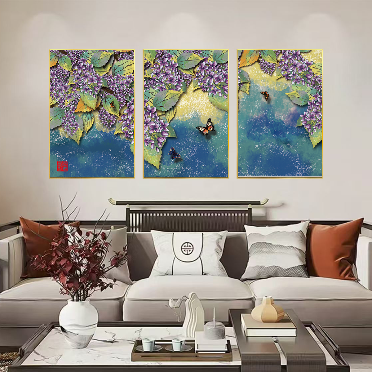 网红家居轻奢中国古风24节气客厅沙发挂画背景装饰画极简风格c081