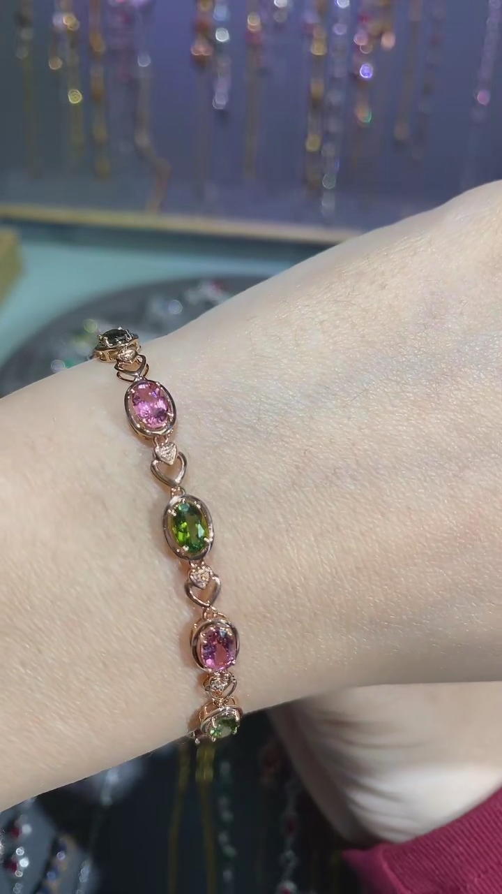 【闪购商品】碧玺手链18K金镶嵌手链