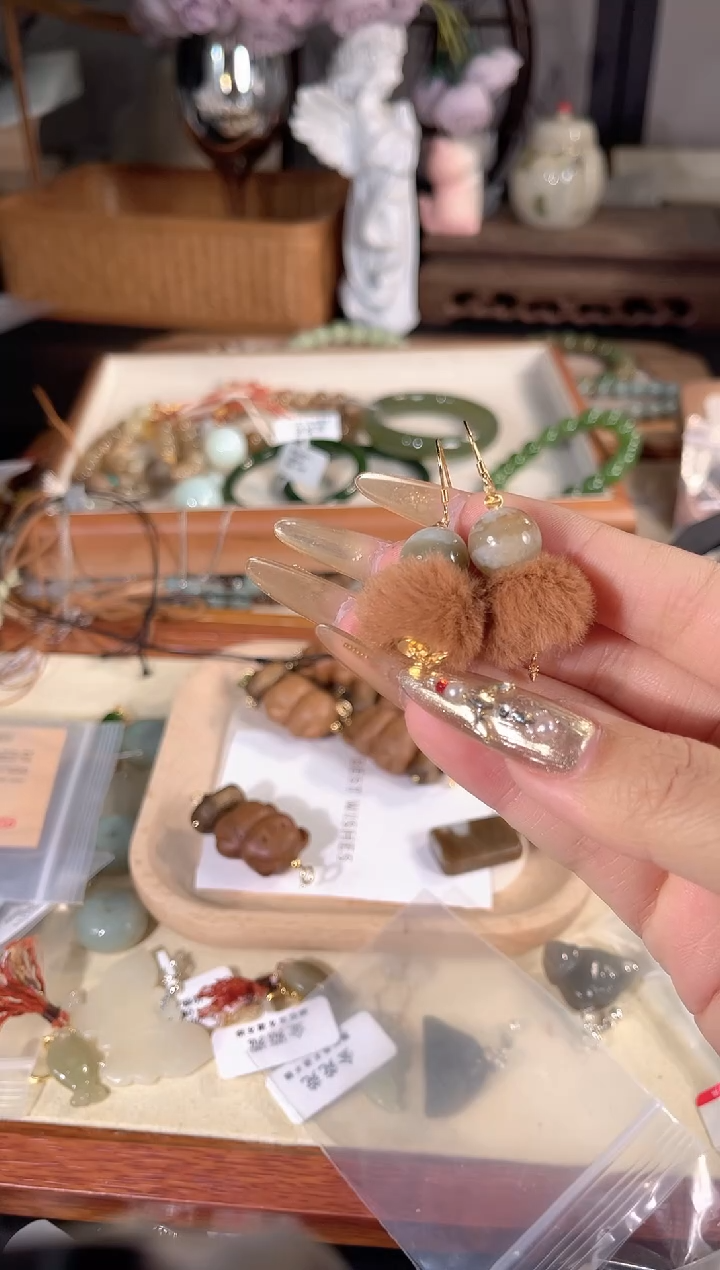 银S925镶嵌和田玉耳坠多样性发其一孤品默认微瑕