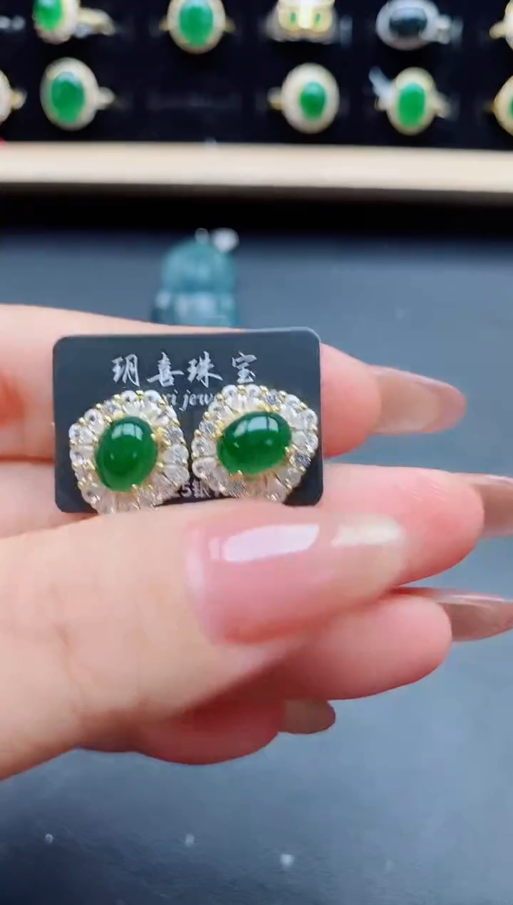 翡翠银S925镶嵌耳饰3321