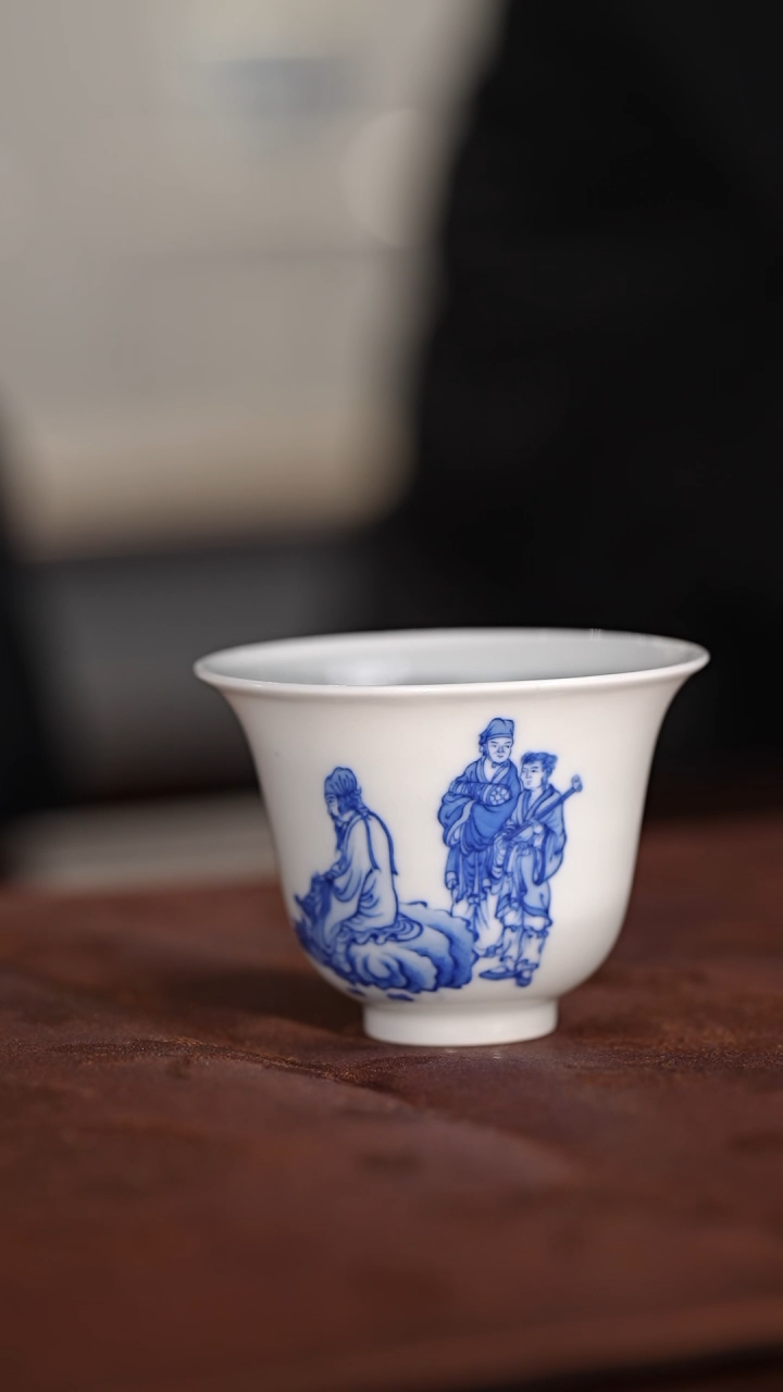 【闪购商品】古官青玉伯牙抚琴人物岩茶铃铛杯