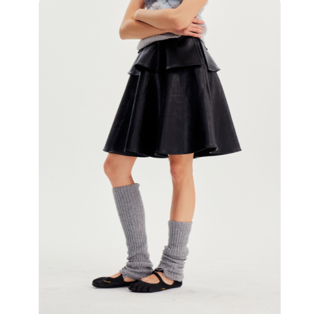  【LOCAT】wii wil 裙边拼接半身裙皮裙  WW542Q1036700