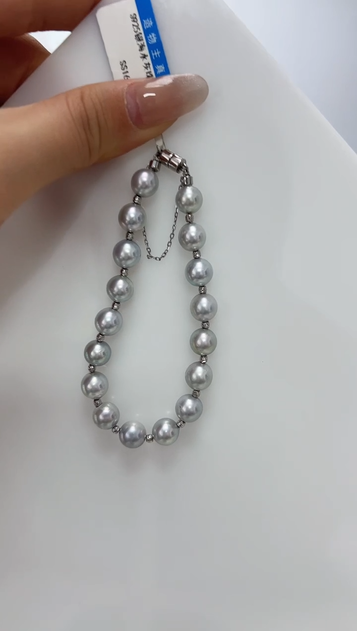【闪购商品】海水珍珠DA银S925镶嵌ss161 灰珠手链 7