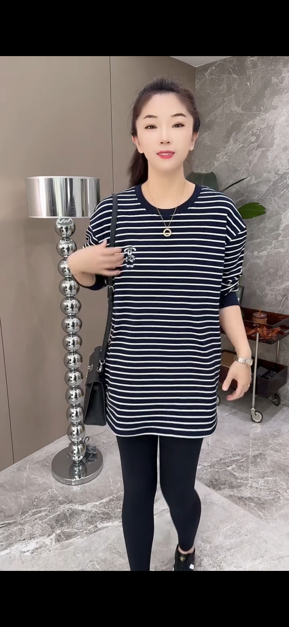 小小徐T恤中长款减龄圆领时尚长袖条纹撞色卡通宽松洋气