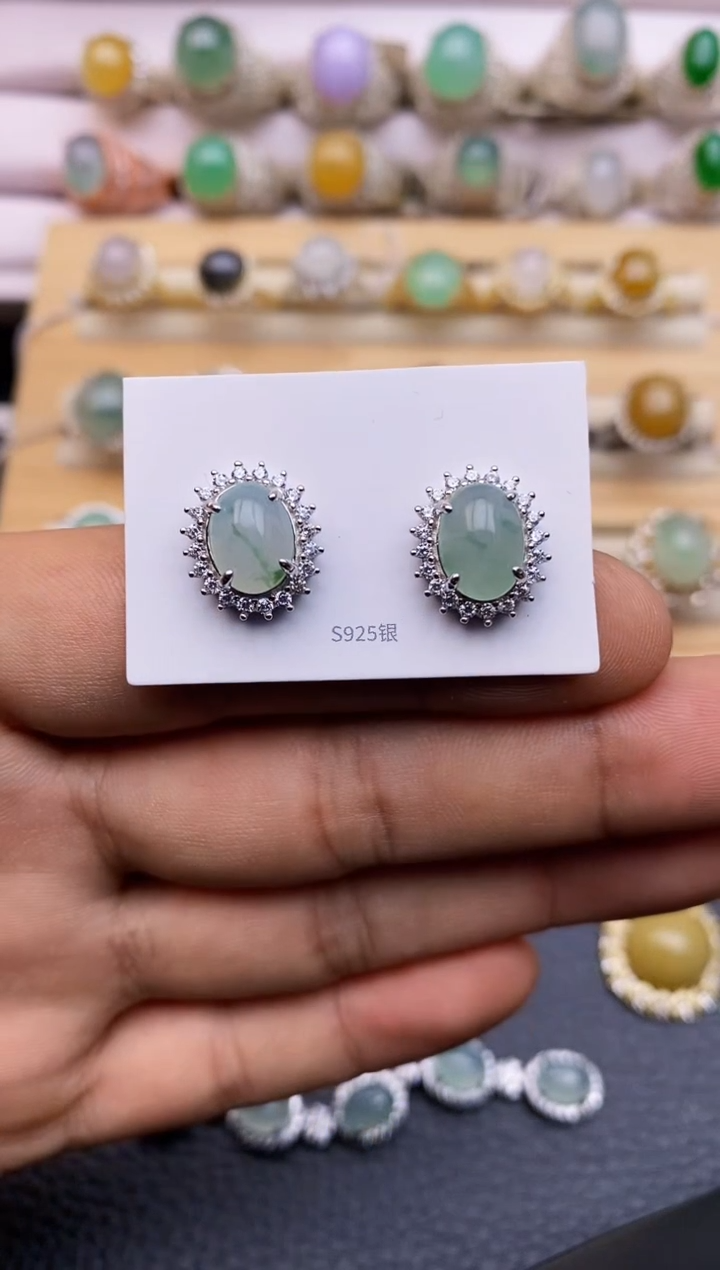 【闪购商品】翡翠耳饰银S925镶嵌5899