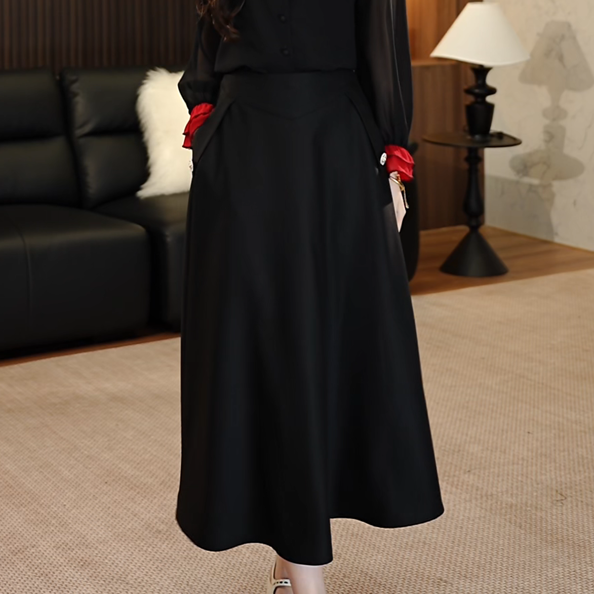 K250059-新款半身裙百搭遮肉时尚显瘦气质收腰法式长裙秋高腰