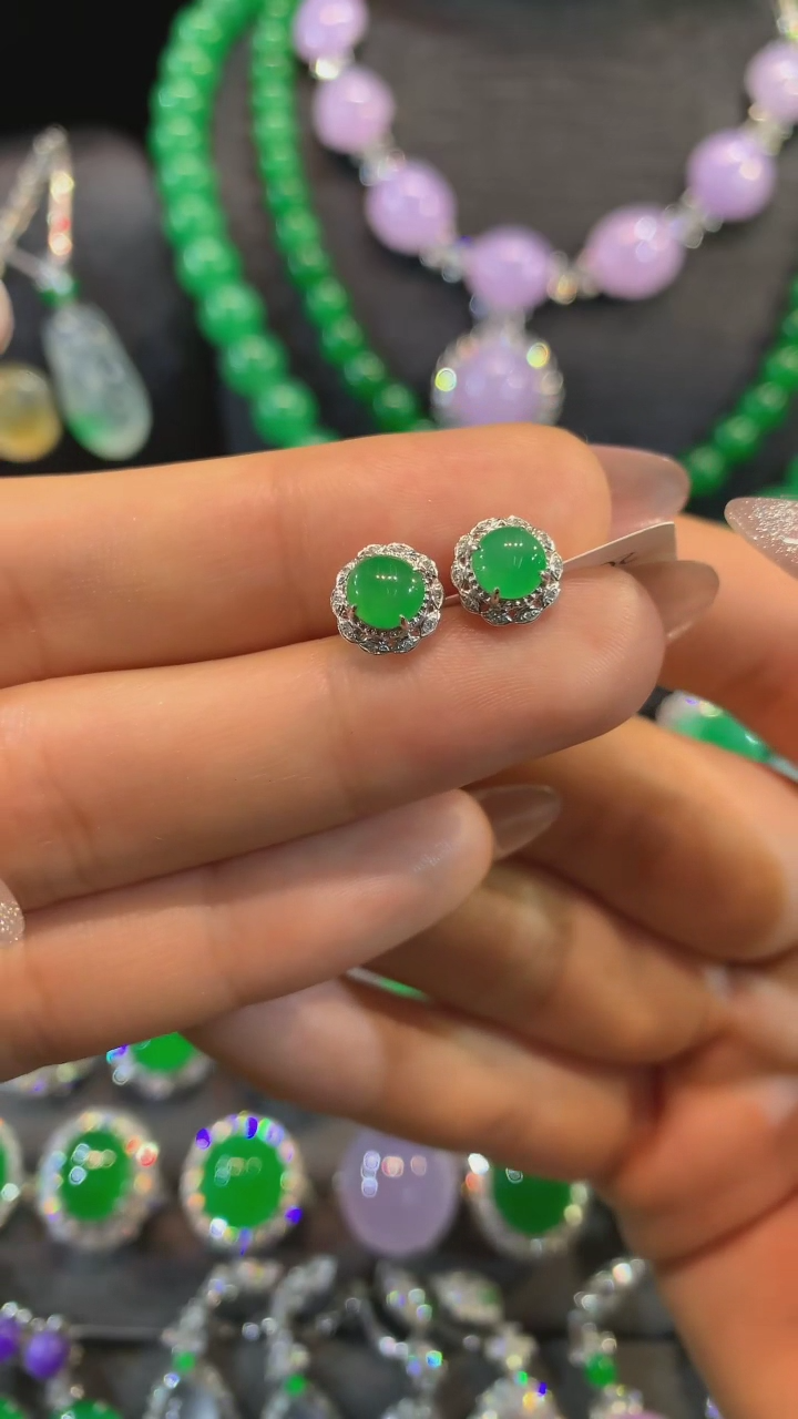 【闪购商品】翡翠耳饰18K金镶嵌耳饰