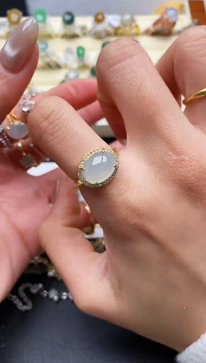 【闪购商品】翡翠戒指银S925镶嵌缅甸翡翠2 7+4