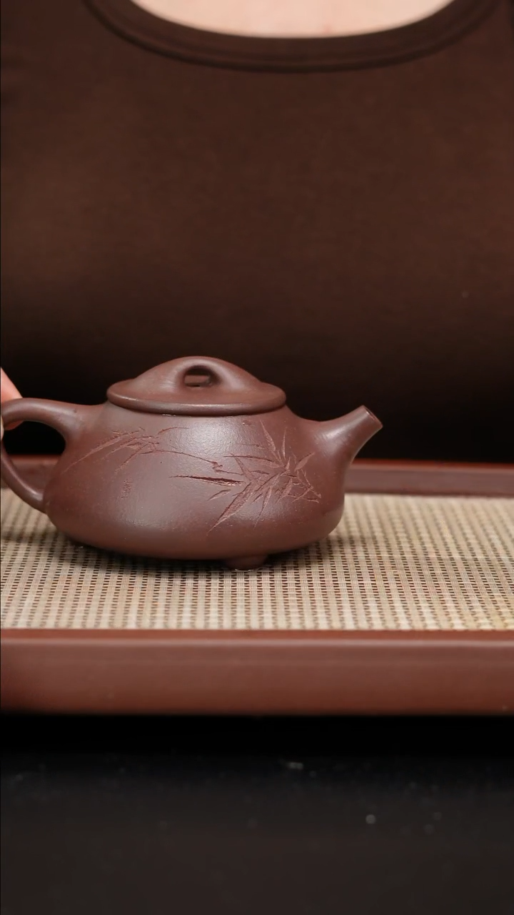 【闪购商品】紫砂茶壶全手工底曹清景舟石瓢刻绘竹260