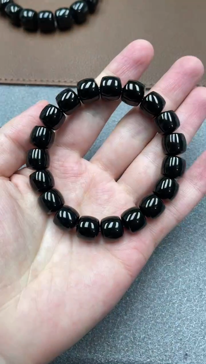 未镶嵌手串和田玉纯天然新疆塔县黑青12直切