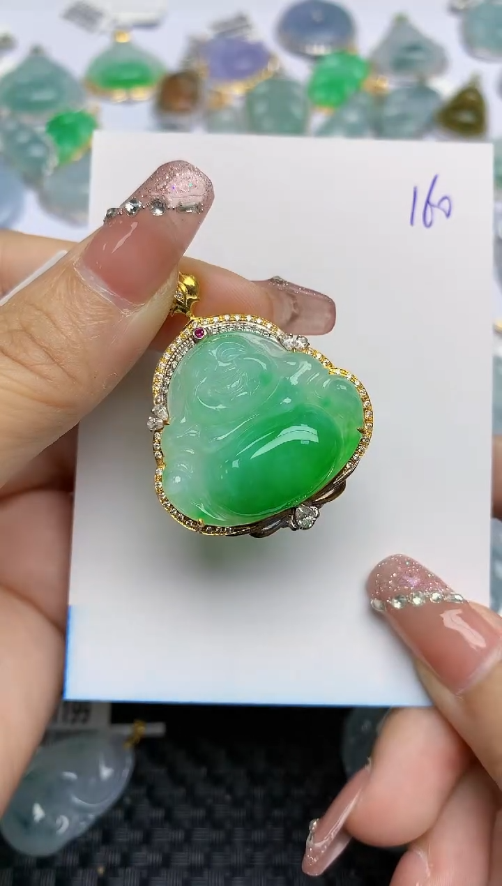 【闪购商品】翡翠颈饰18K金镶嵌天然A货翡翠 160