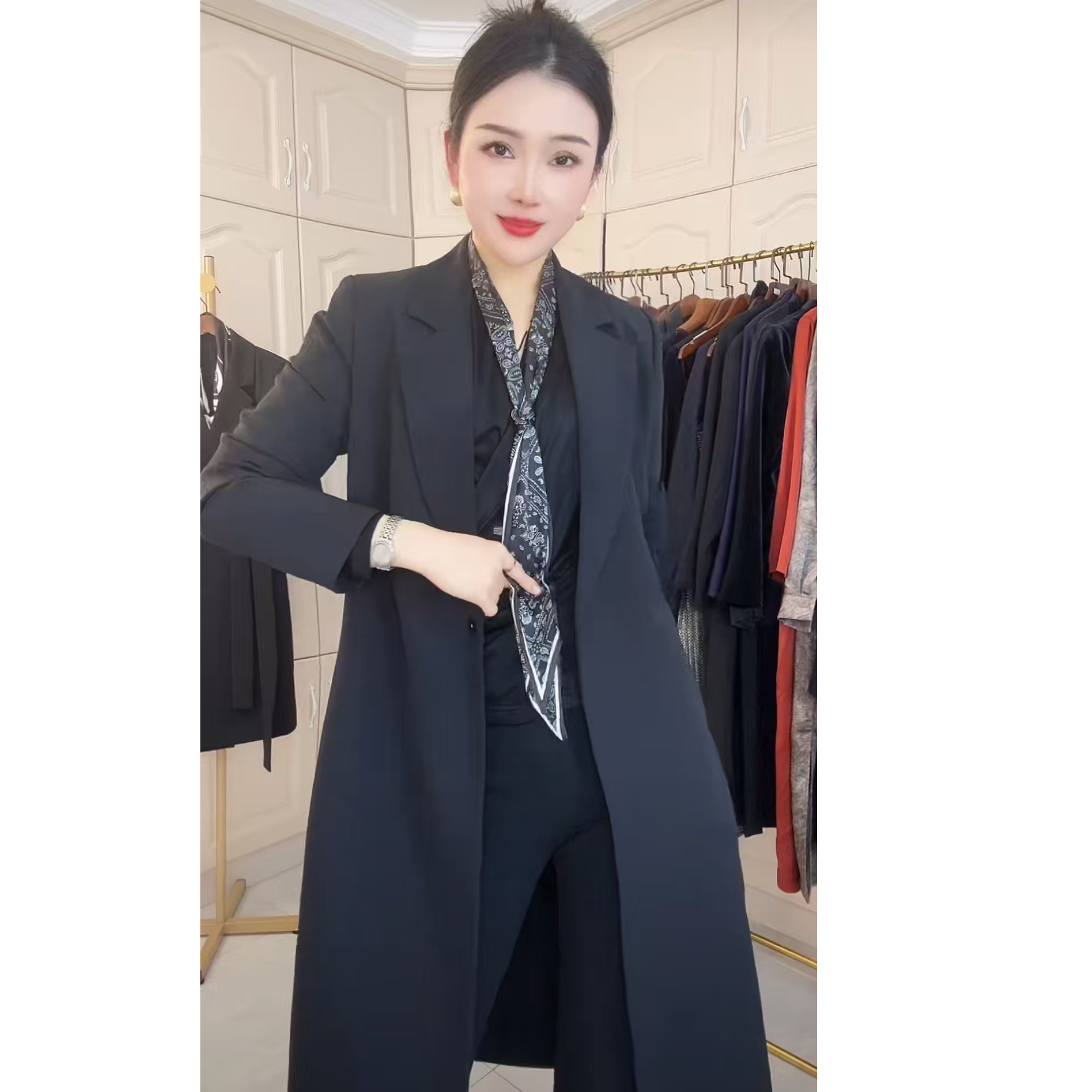 新款简约大牌感气质收腰系带中长款长袖醋酸风衣外套女471