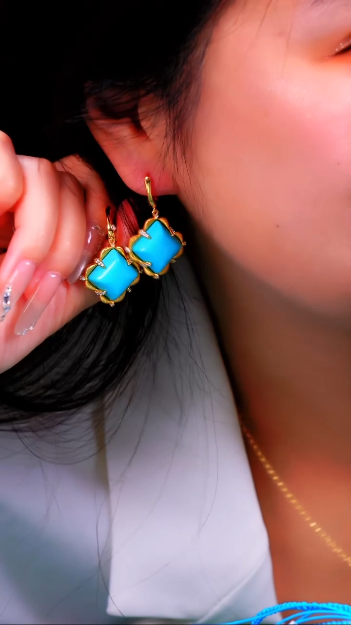 【闪购商品】绿松石耳环银S925镶嵌发货一件