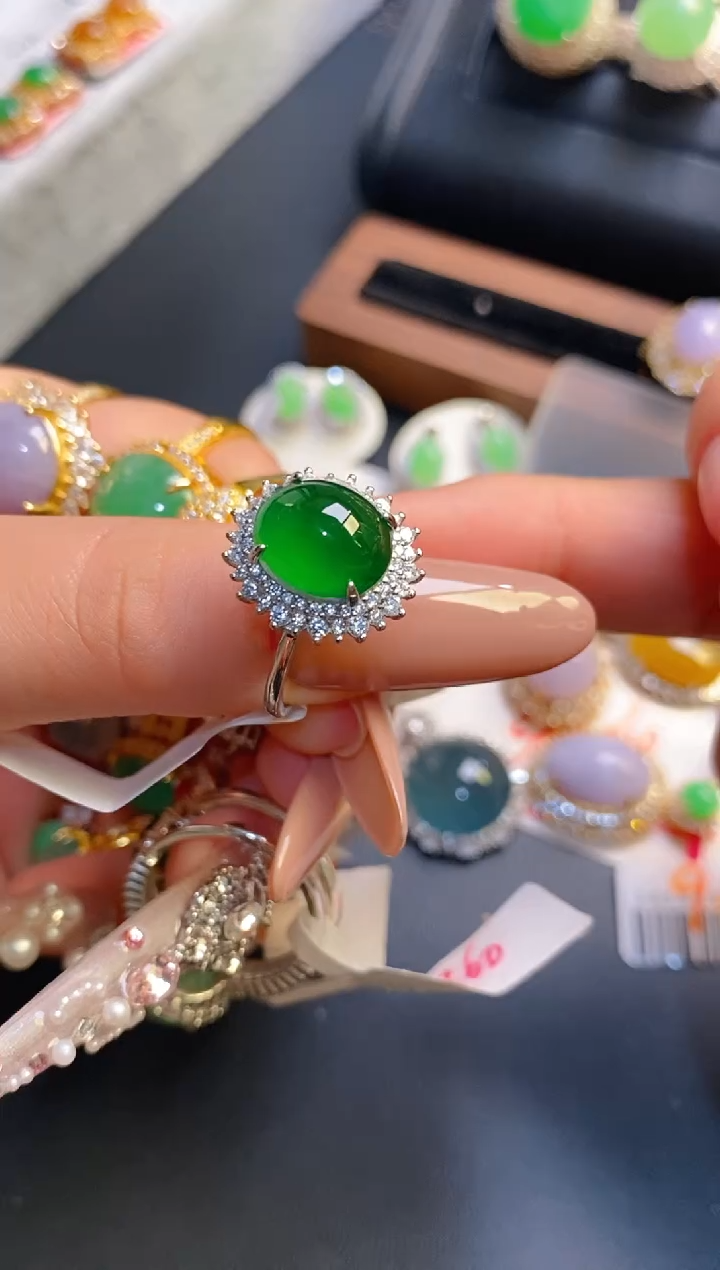 银S925镶嵌戒指翡翠熊**师天然