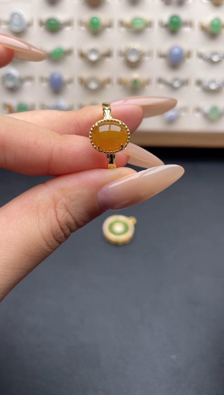 银S925镶嵌戒指翡翠一物一证一礼盒