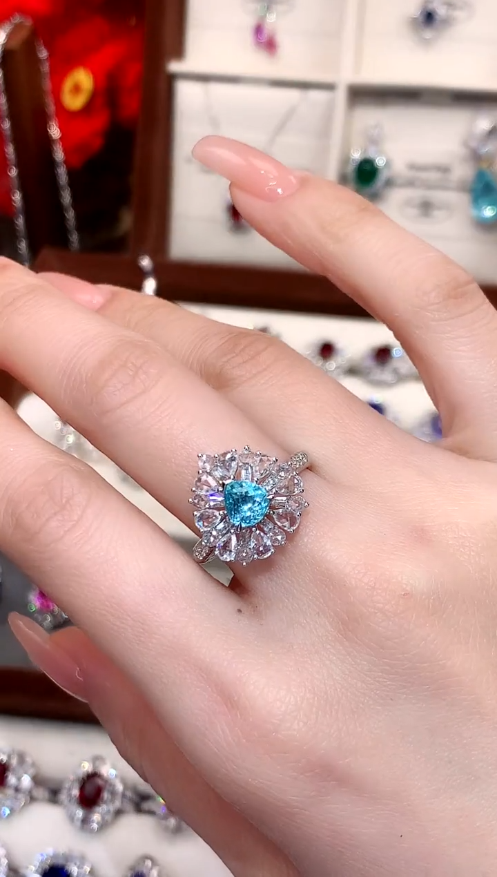 【闪购商品】帕拉依巴碧玺戒指18K金镶嵌1.08ct/天然宝石/