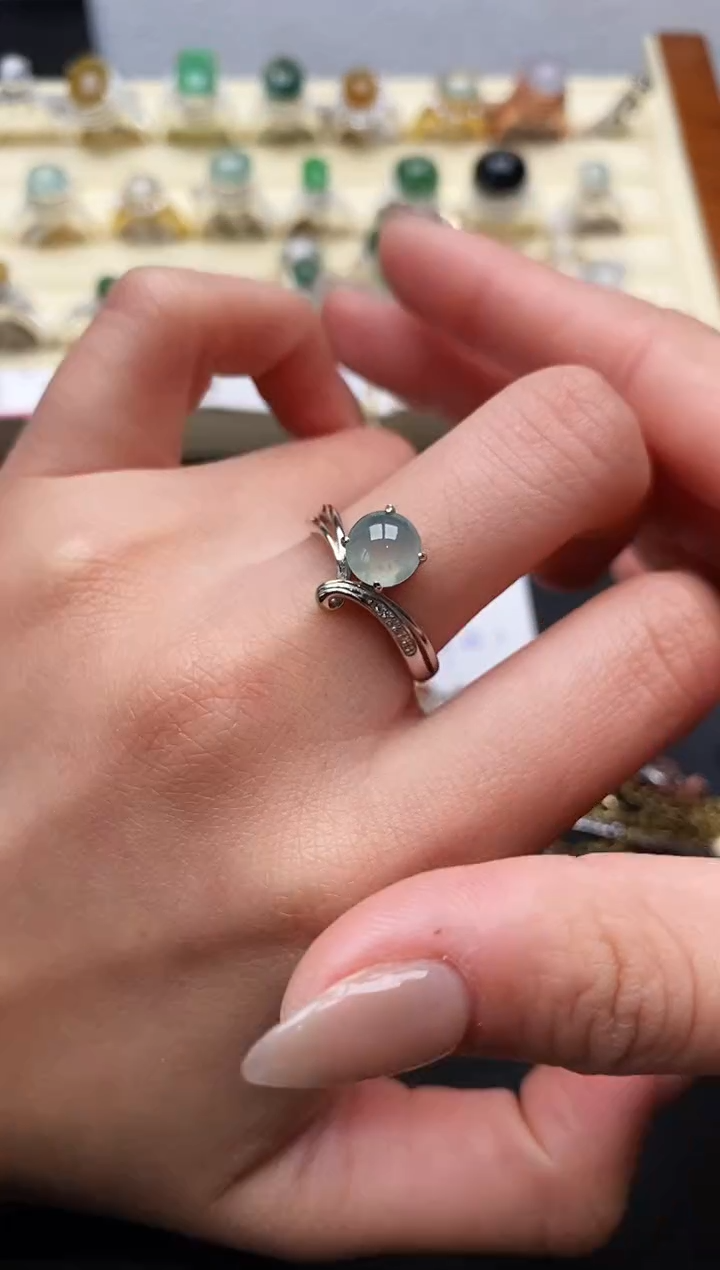 【闪购商品】翡翠戒指银S925镶嵌缅甸翡翠1 2+1