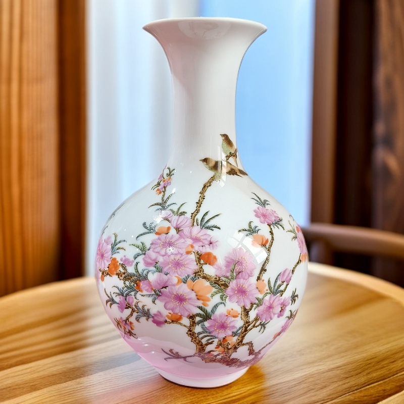 ZY-DP-A292水点桃花赏瓶+底座