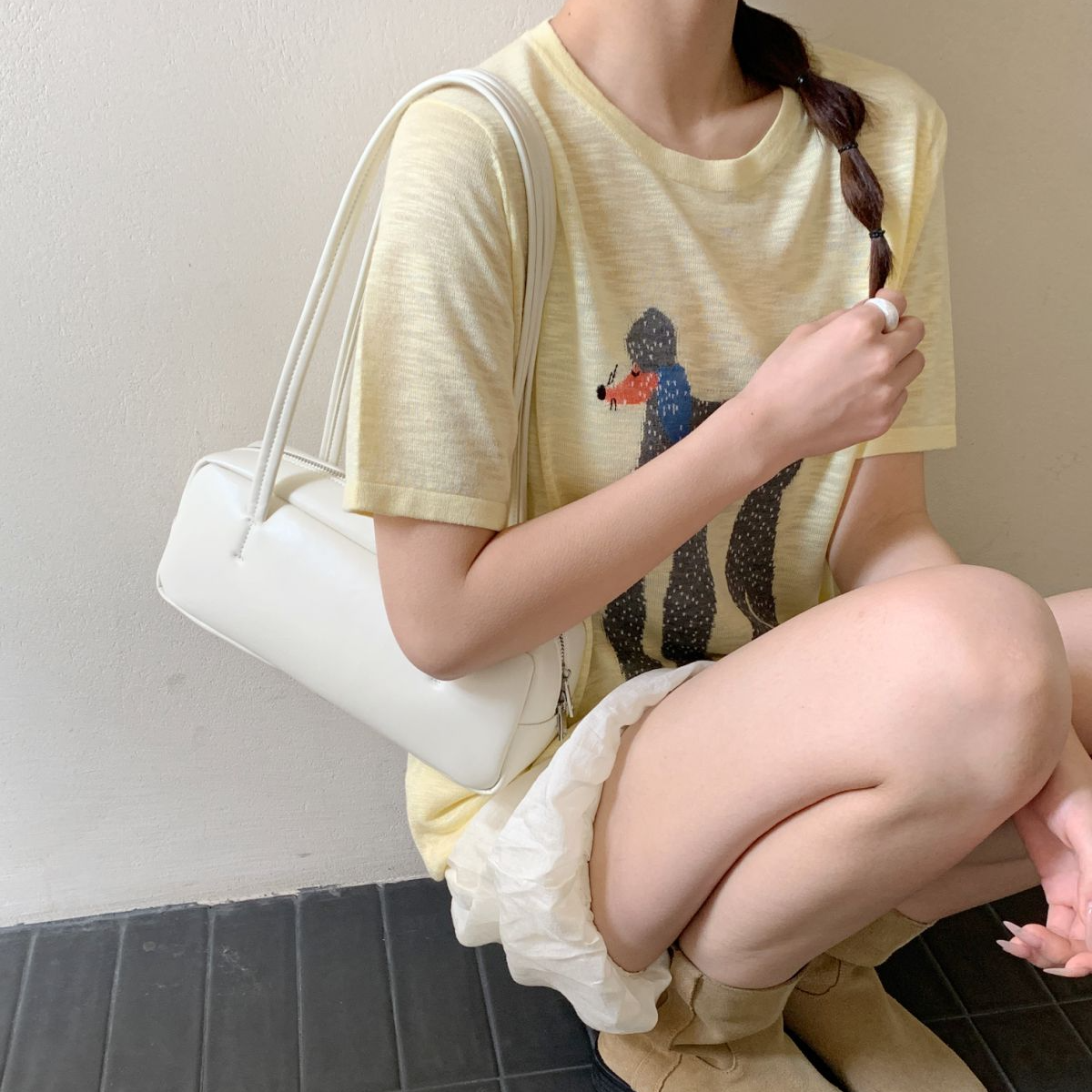 【素简.680182】夏季新款竹节麻印花机器狗女装针织衫（5.13福利）