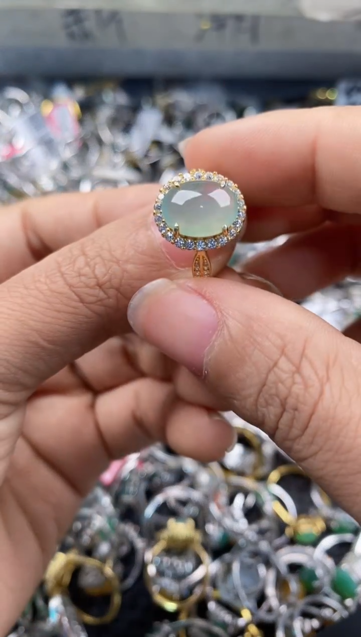 银S925镶嵌戒指翡翠666---7