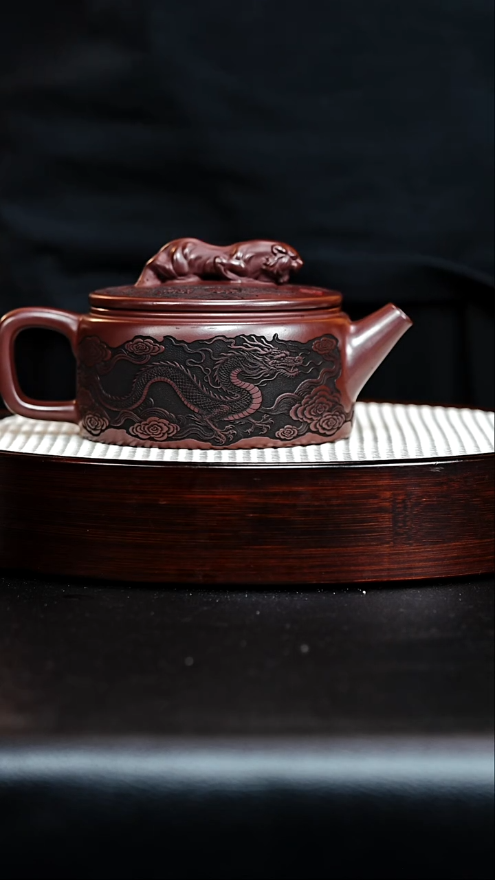 茶壶紫砂宜兴紫砂 卧虎藏龙 石红 汉瓦 李恒阳