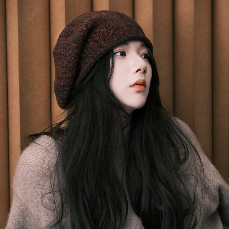 韩系灯炮针织堆堆帽子秋冬显脸小羊毛混纺帽大头围保暖百搭包头帽