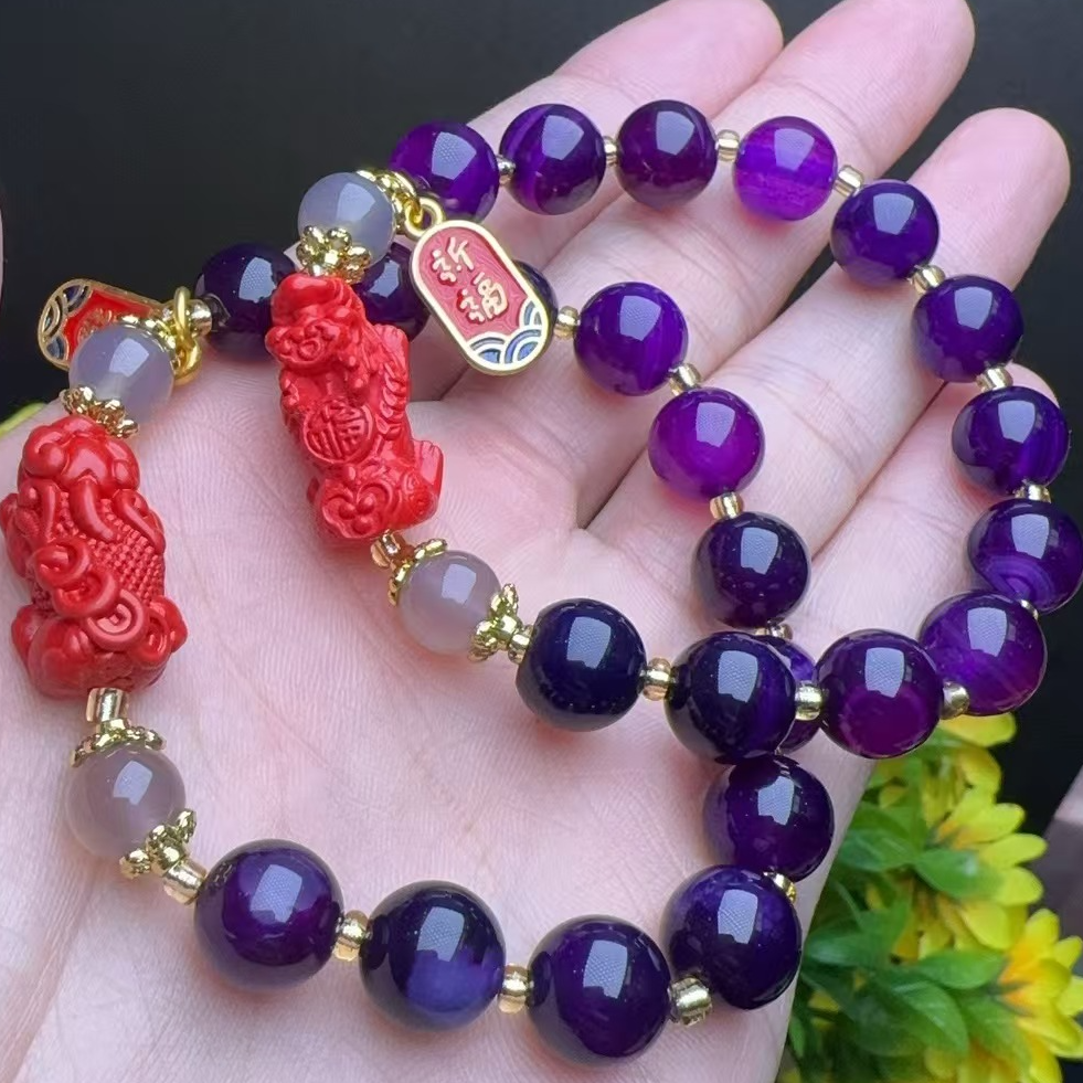 S7600【福嘟嘟】紫龙醇貔貅紫玛瑙手串-送礼佳品-多样性只发一件