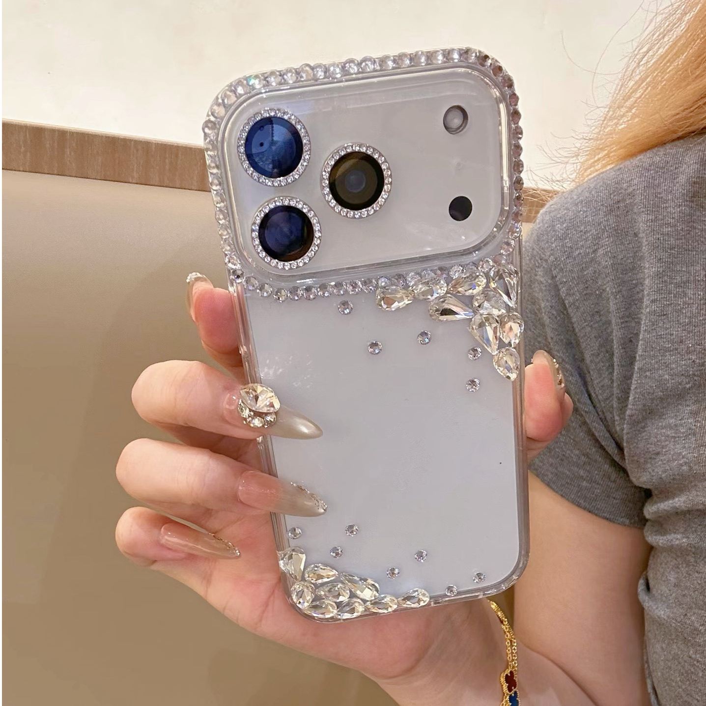 千金感对角水晶钻iPhone17promax手机壳适用苹果16透明15奢华14pm