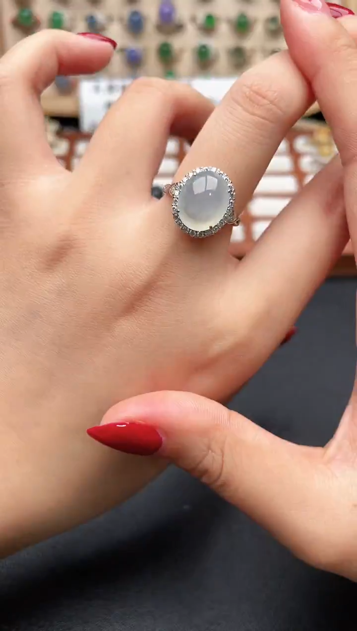 银S925镶嵌戒指翡翠一物一证一礼盒