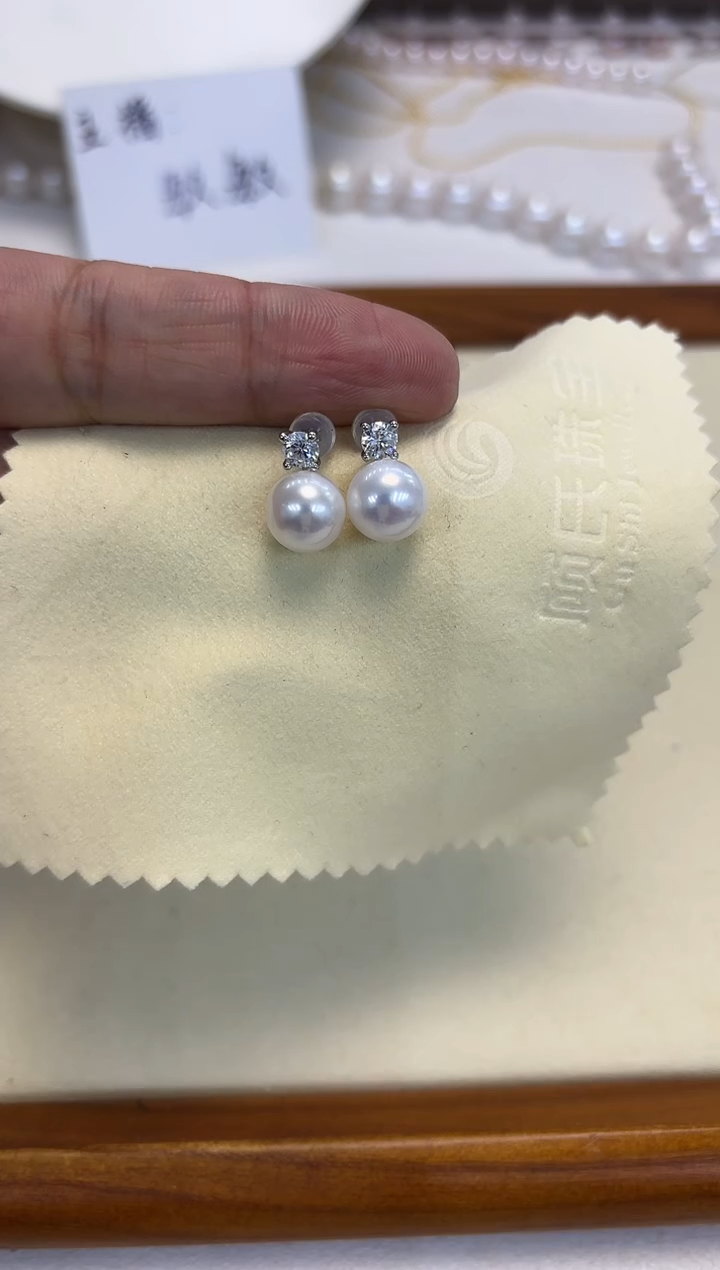 银S925镶嵌耳饰淡水珍珠戴妃耳饰
